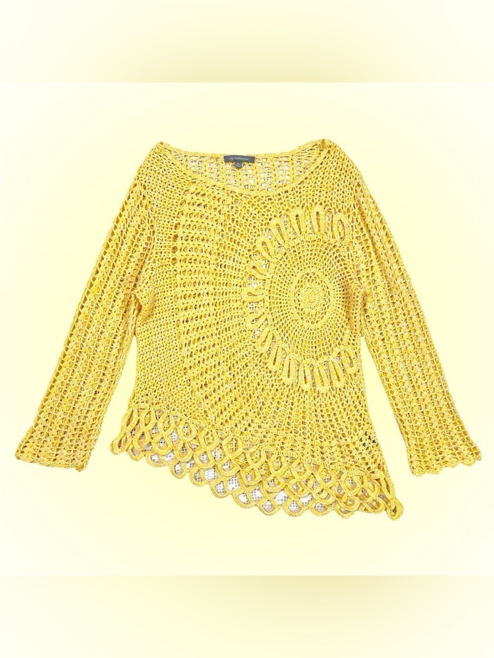 Yellow Asymmetric Crochet Knit Layering Top - sz XL